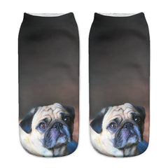 1Pair 3D Pug dog Printed Women Socks  Multiple Color Cotton