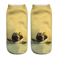 1Pair 3D Pug dog Printed Women Socks  Multiple Color Cotton