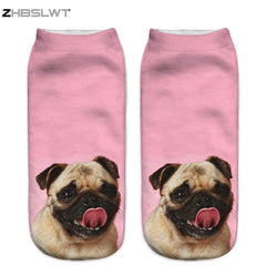 1Pair 3D Pug dog Printed Women Socks  Multiple Color Cotton