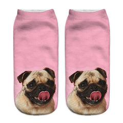 1Pair 3D Pug dog Printed Women Socks  Multiple Color Cotton