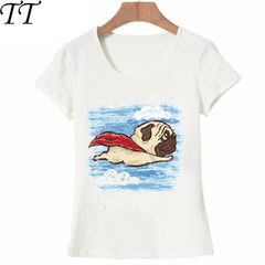 Newest fashion womens short sleeve Flying Pug T-Shirt