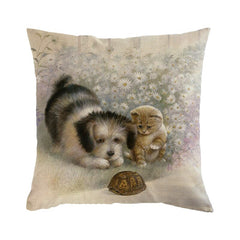 Retro Style Cute Dog Printed Sofa Throw Pillow