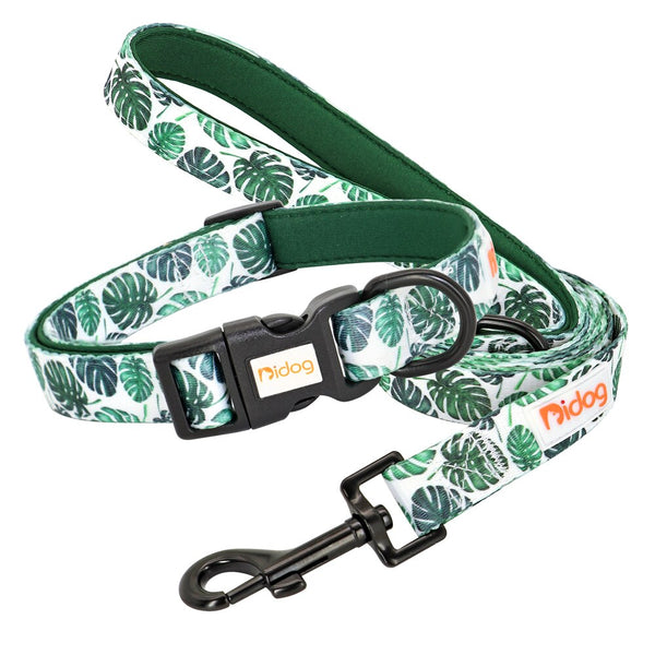 Print Nylon Dog Collar and Leash Set Adjustable Puppy Collars