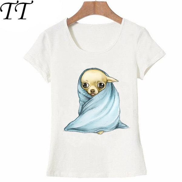 New fashion Chihuahua Wrapped in a Blanket print t-shirt Women T-Shirts