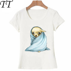 New fashion Chihuahua Wrapped in a Blanket print t-shirt Women T-Shirts