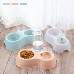 With Drinking Bottle Plastic Pet Double Bowl with Water Storage