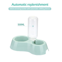 With Drinking Bottle Plastic Pet Double Bowl with Water Storage