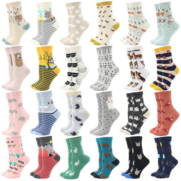 2023 Women Socks Cartoon Animal Cute Printing Dog Penguin