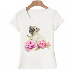 Cool Weimaraner dog Pink Lily Watercolor T-Shirt Short