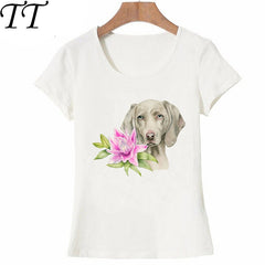 Cool Weimaraner dog Pink Lily Watercolor T-Shirt Short